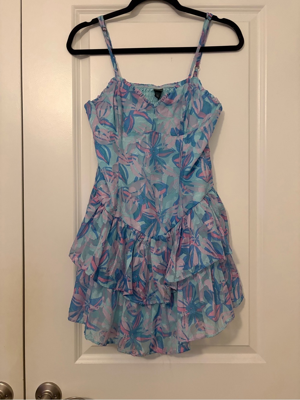 wild fable Blue & Pink Floral Ruffle Mini Dress